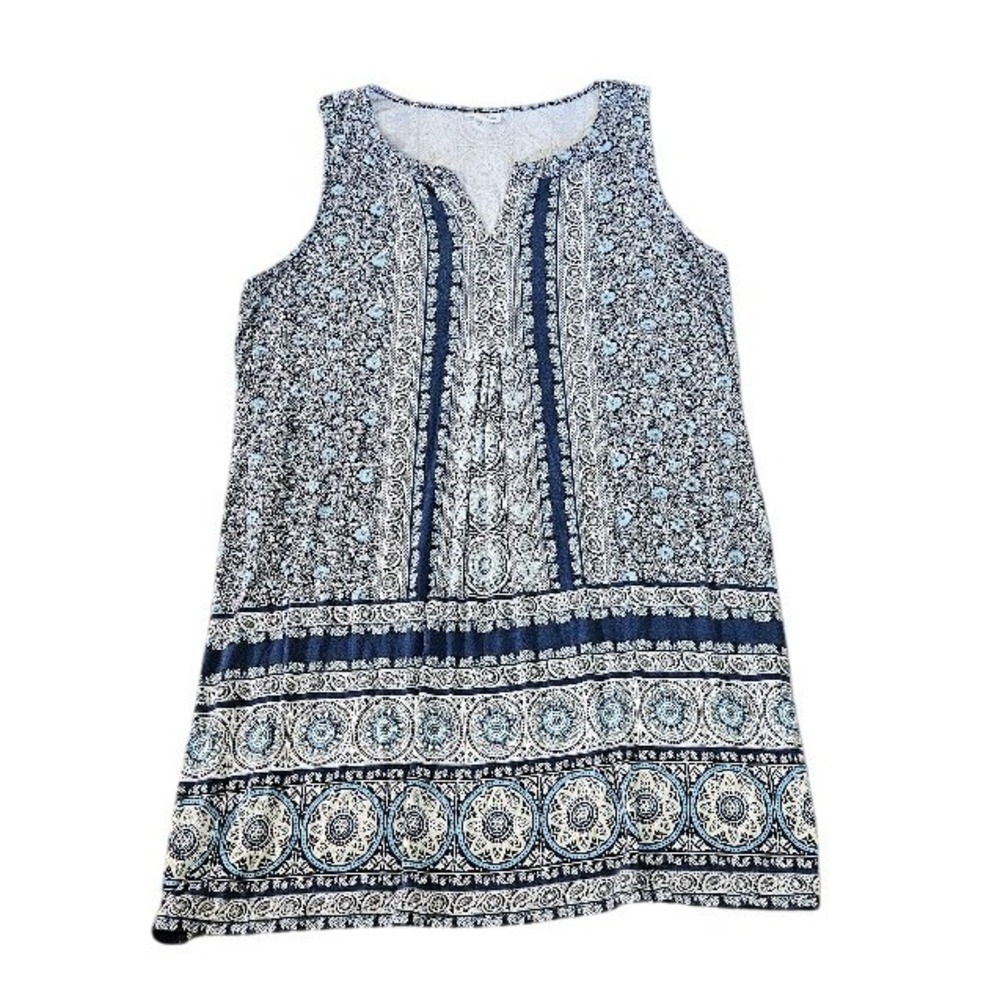 J. Jill Knee Length Dress Womens XL Blue Medallion Floral Mixed Print Sleeveless